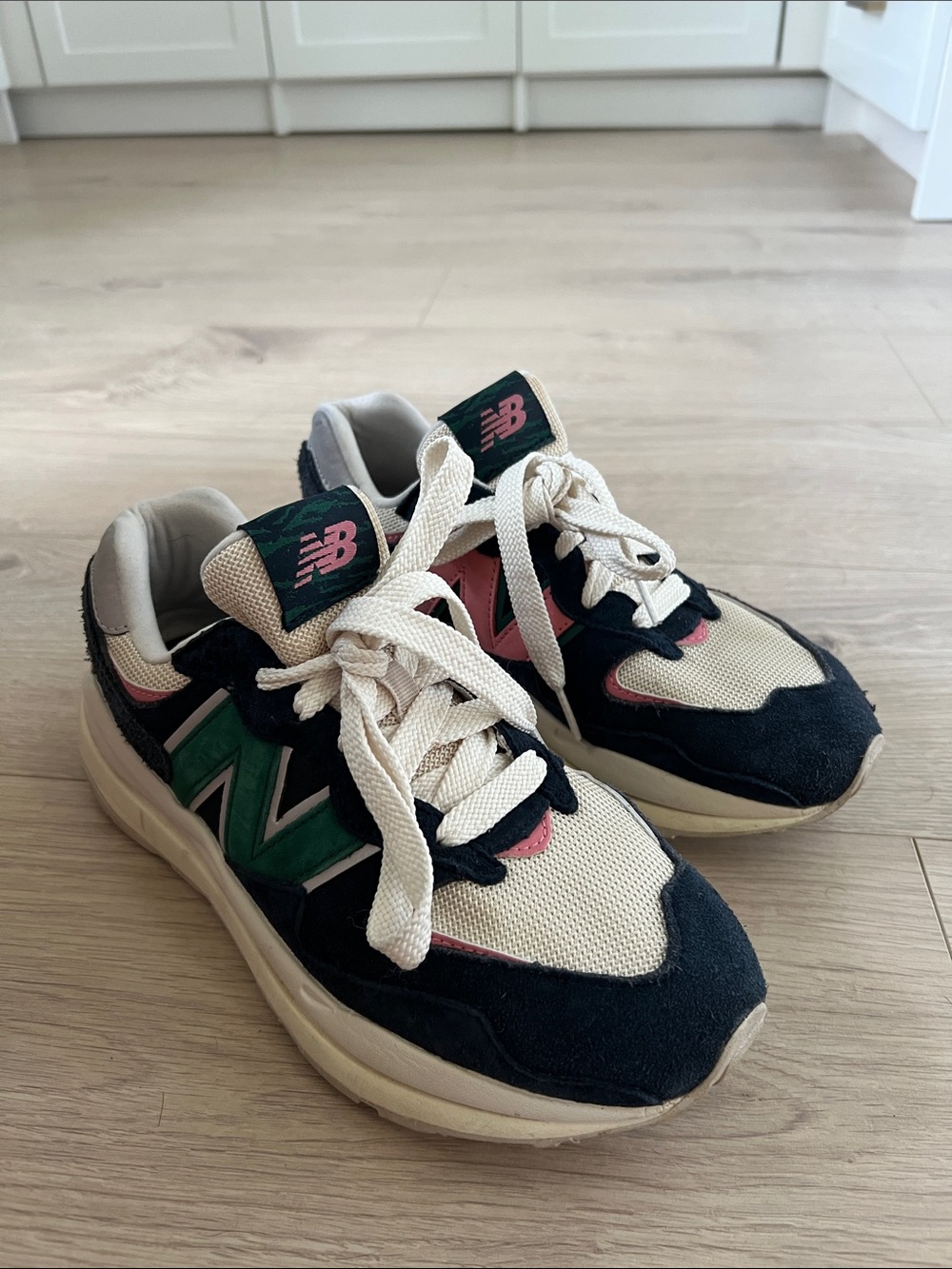 New Balance Cream, Black, Green & Pink Retro Sneaker